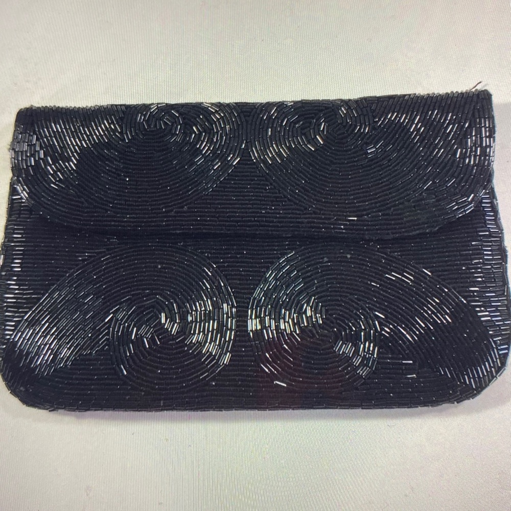 Vintage beaded bag clutch black circle design